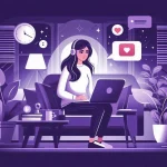 Обложка статьи что такое вебкам — девушка за ноутбуком в онлайн-эфире