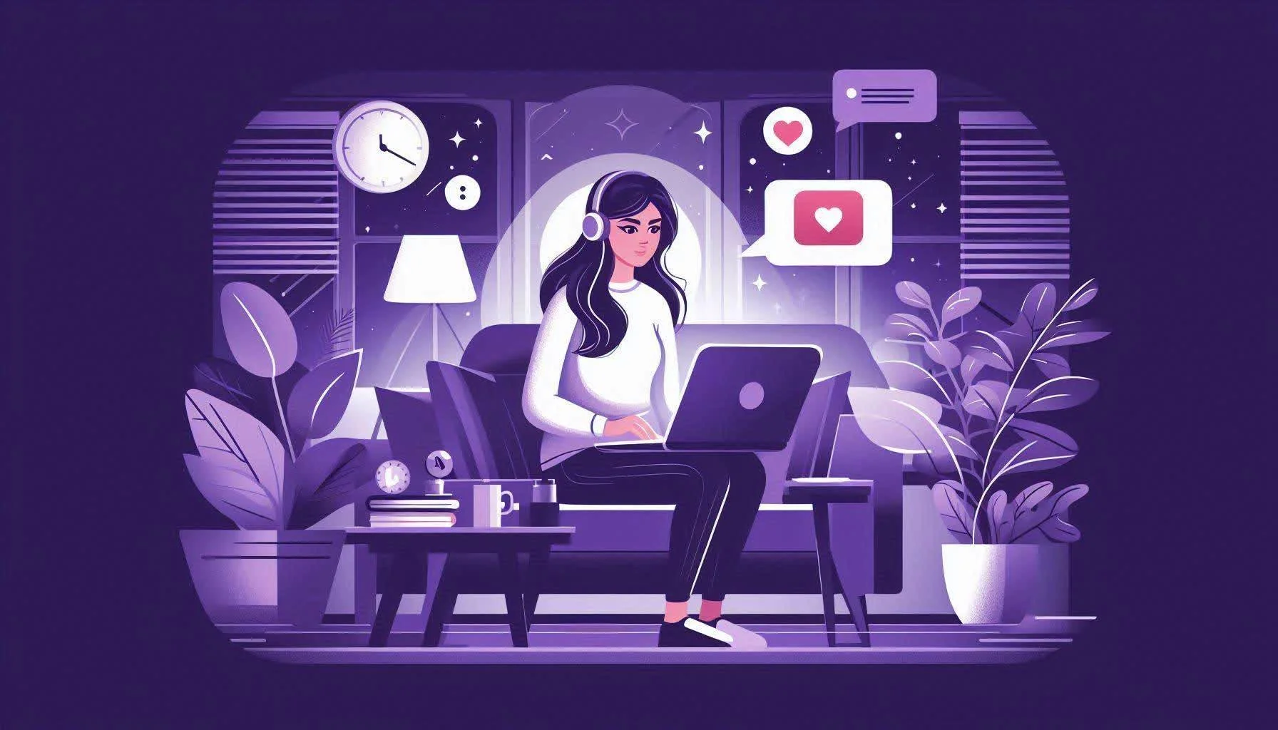 Обложка статьи что такое вебкам — девушка за ноутбуком в онлайн-эфире